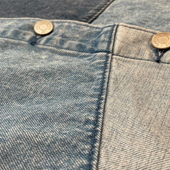 ~ GAP Small Boho Patchwork Denim Mini Dress Button Up 100% Cotton Light/Med/Dark - Picture 11 of 13